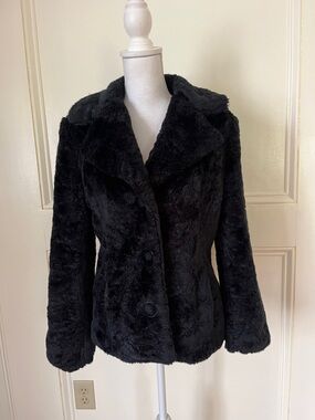 Apostrophe Black Plush Faux Fur Teddy Coat